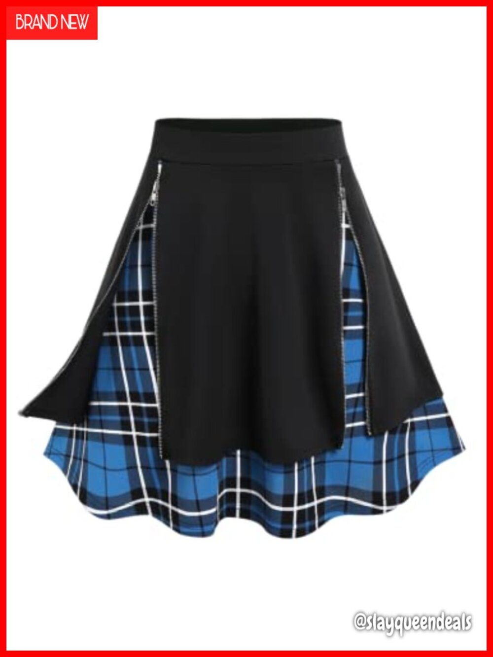 Plus Size Gothic Plaid A-Line Mini Skirt Zipper Elastic Waist